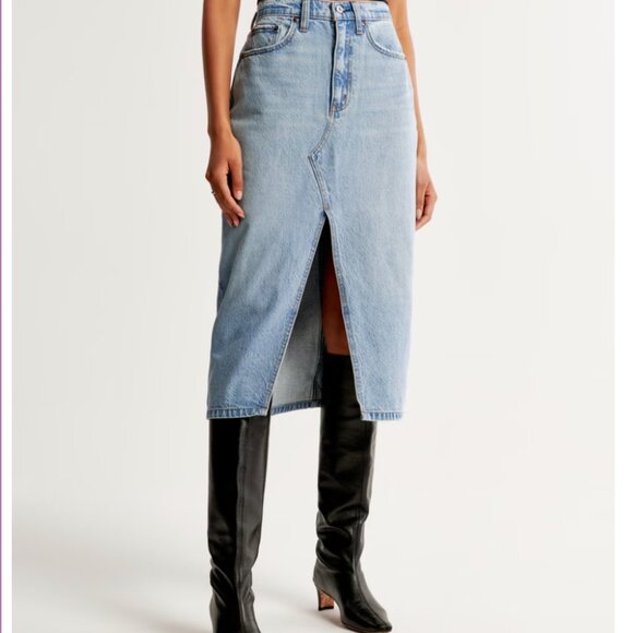 ABERCROMBIE NWT MIDI DENIM SKIRT PETITE - Picture 2 of 5